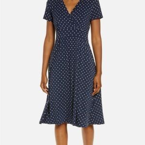 L.L. Bean Navy and White Polka Dot Midi Dress